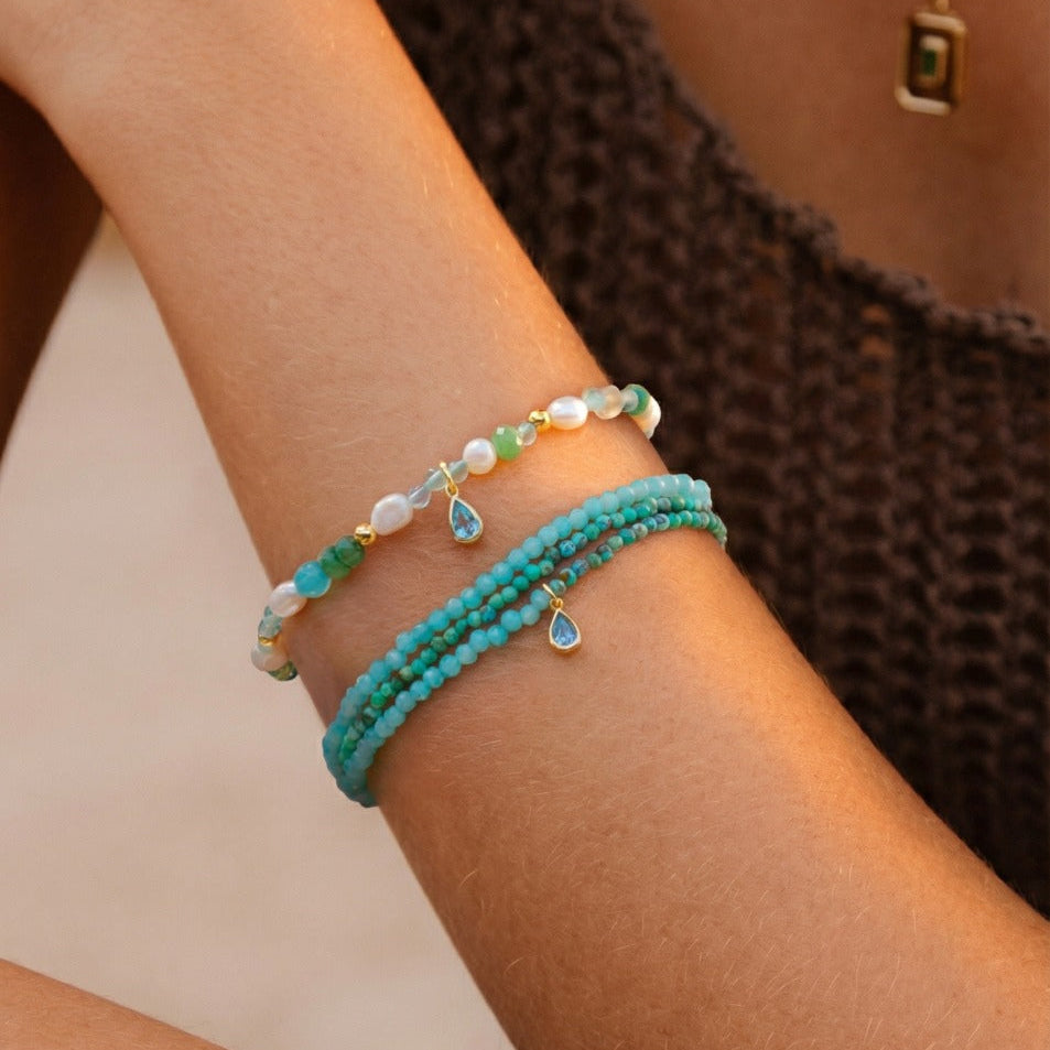Waterdrop 💧 Crystal Necklace and Wrap Pearl Bracelet