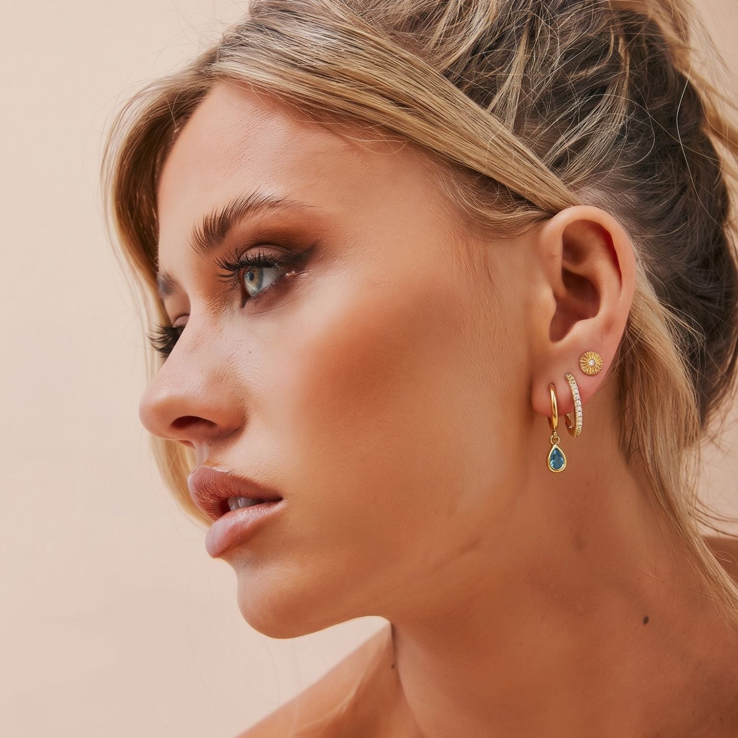 Water drop gold hoops