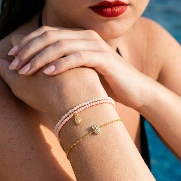 Pink Opal Wisdom 🦉 Wrap Pearl Bracelet