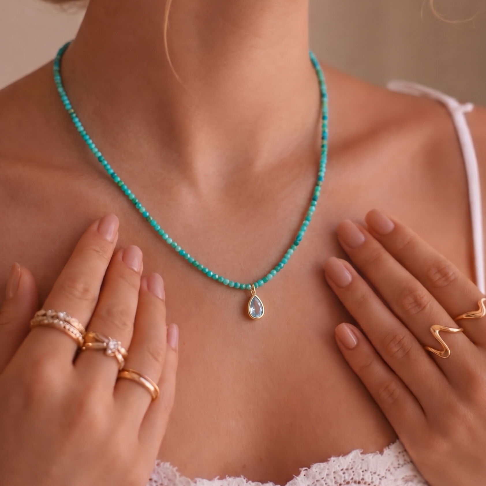 Waterdrop 💧 Crystal Necklace and Wrap Pearl Bracelet