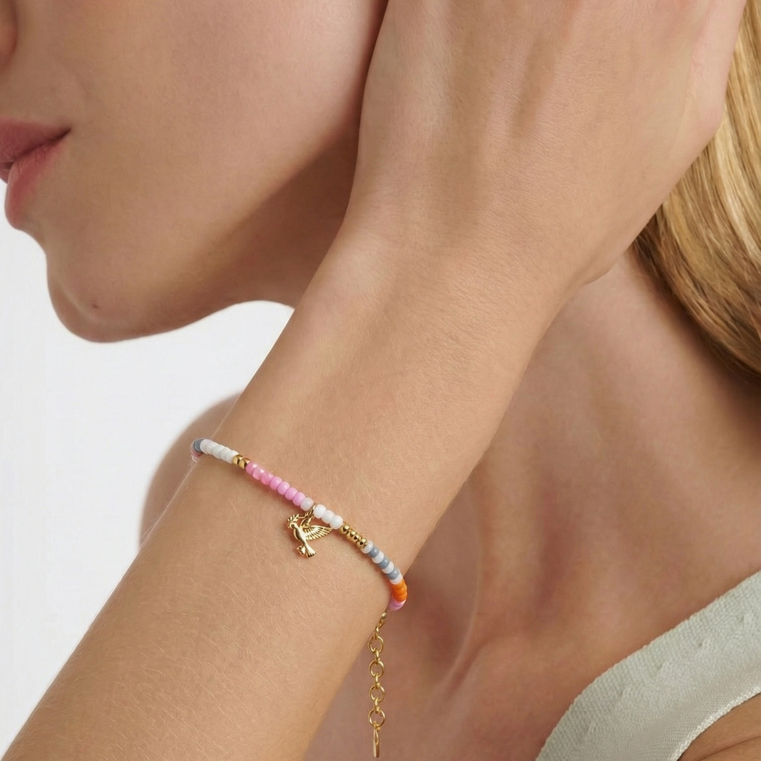Peace Pink Pearl Bracelet