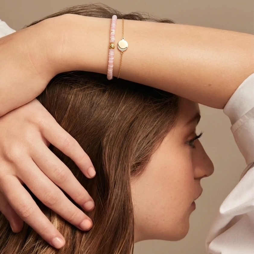 Pink Opal Peace Disk Bracelet