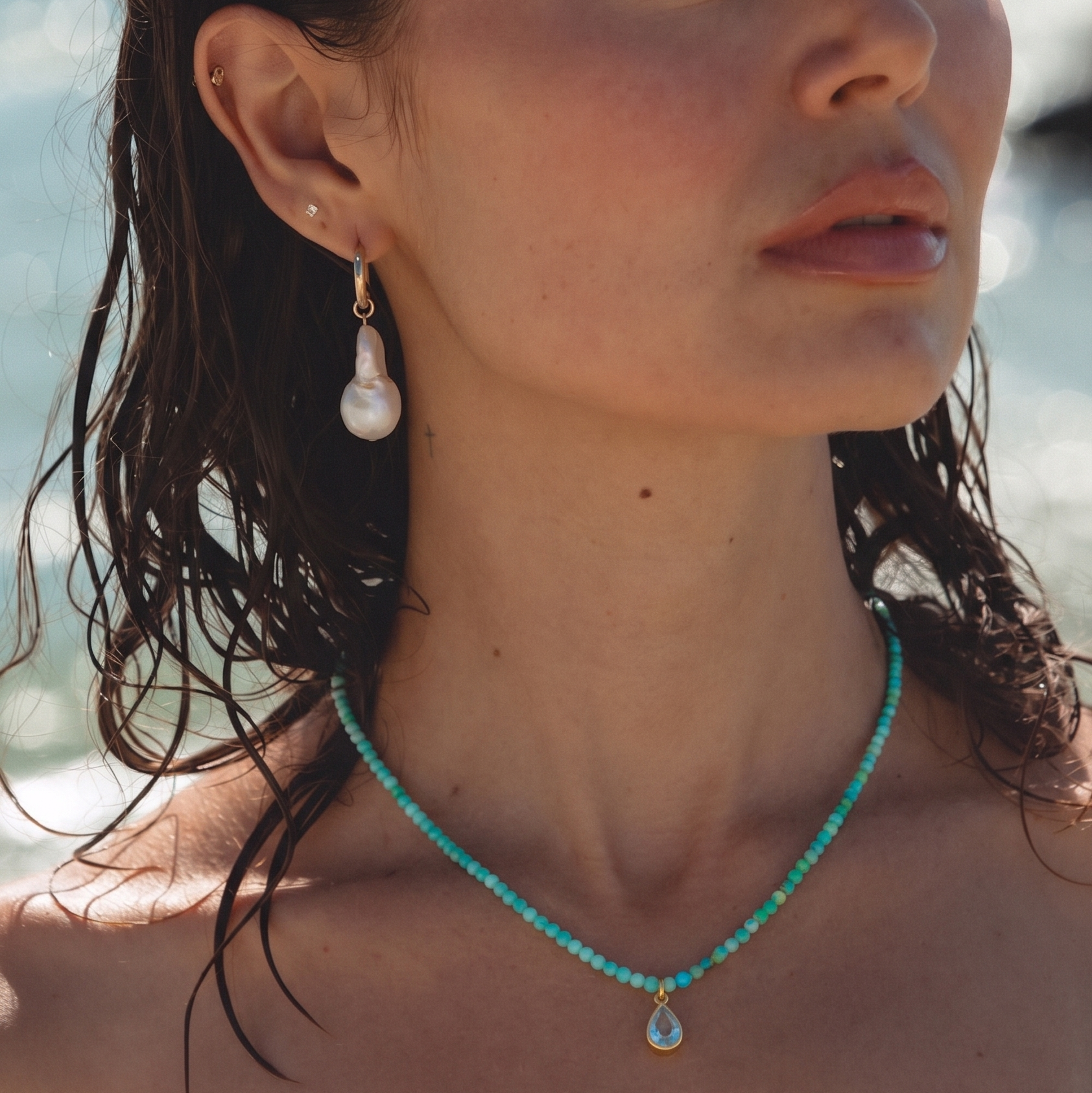 Waterdrop 💧 Crystal Necklace and Wrap Pearl Bracelet