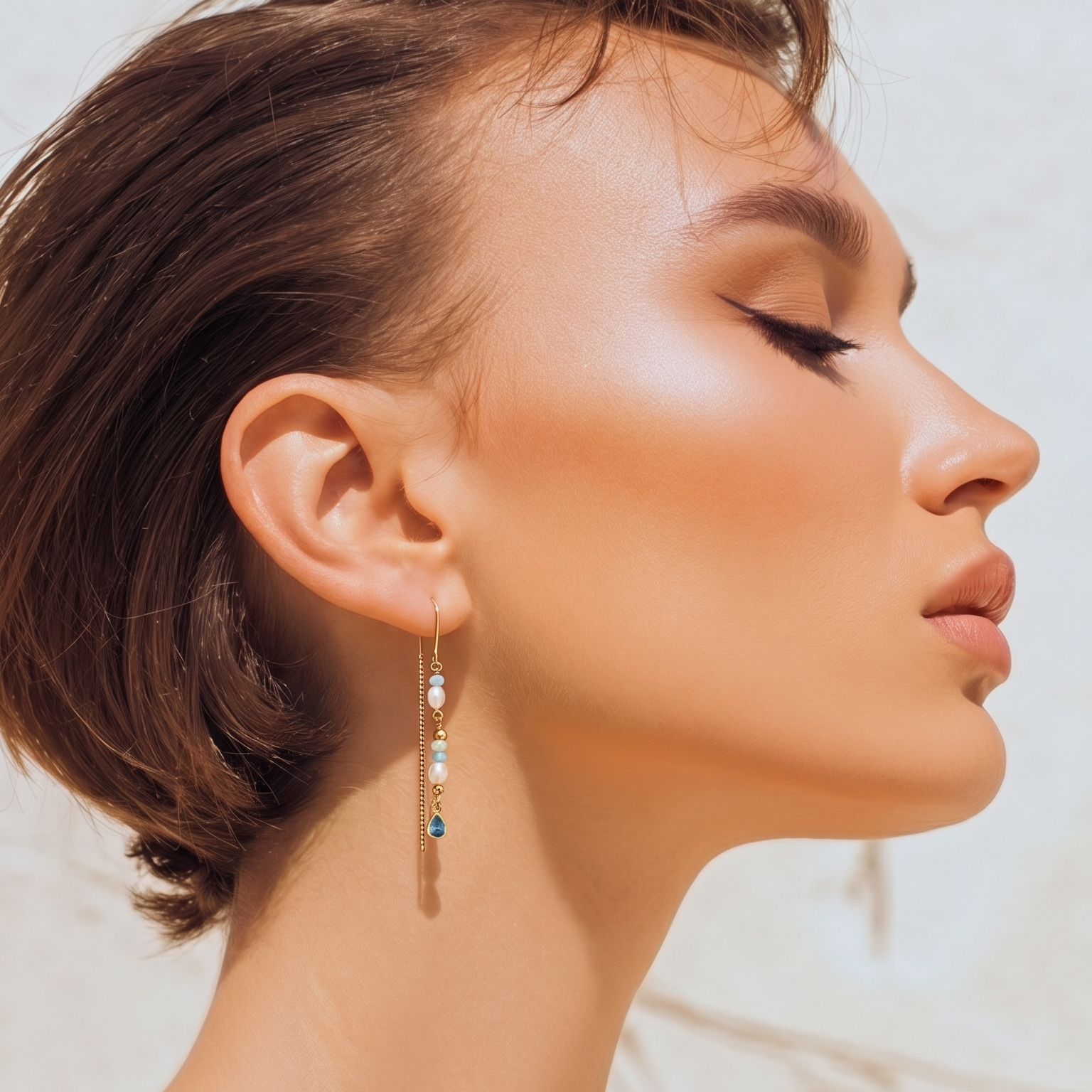 Water Drop beaded Chain Earring