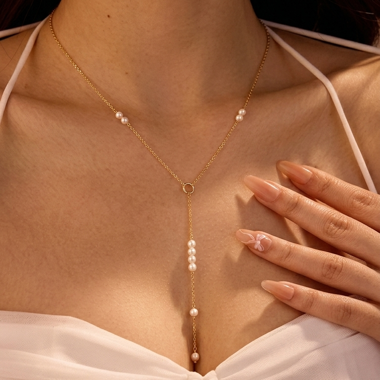 Love Pearl Lariat Necklace