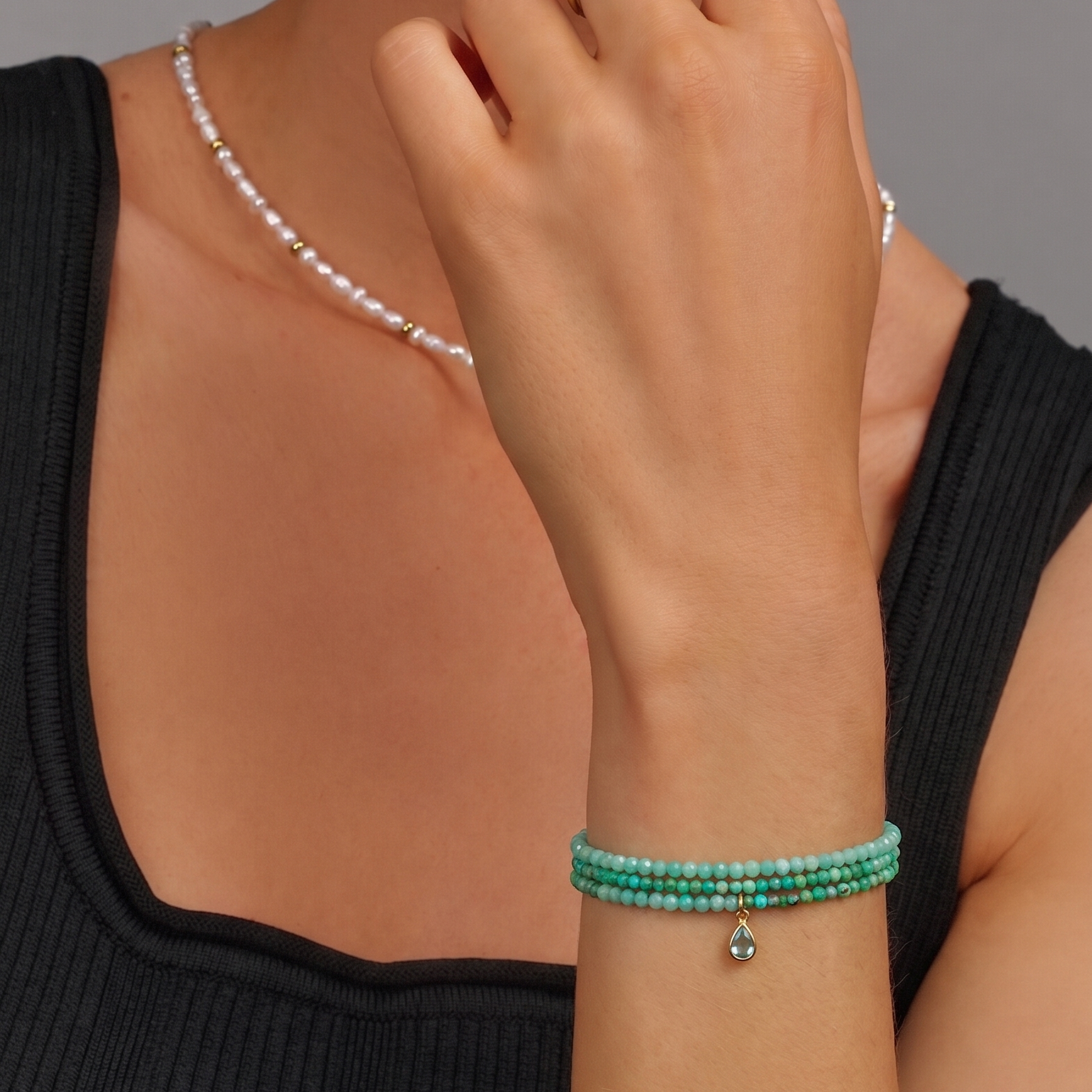 Waterdrop 💧 Crystal Necklace and Wrap Pearl Bracelet