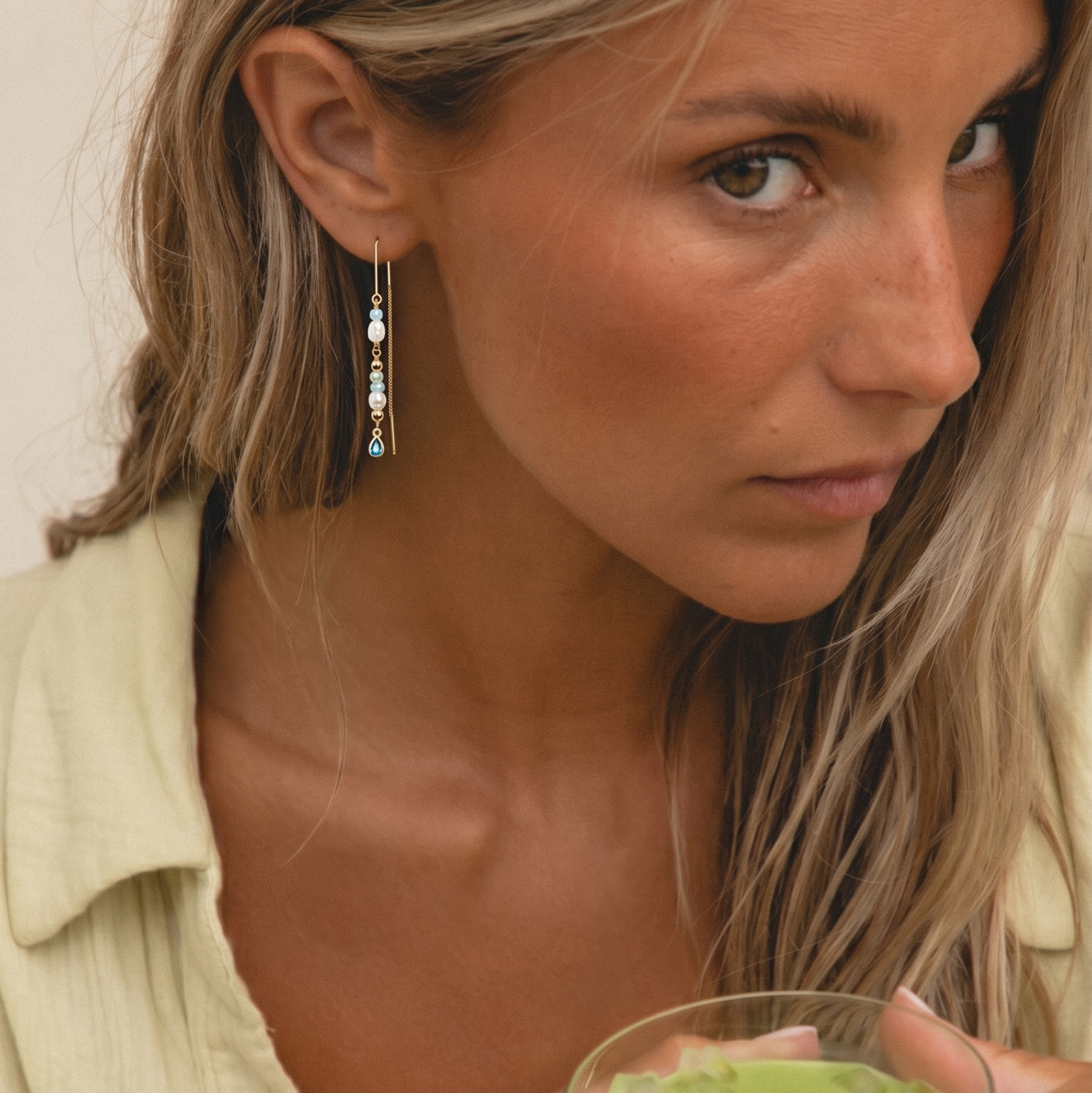 Water Drop beaded Chain Earring