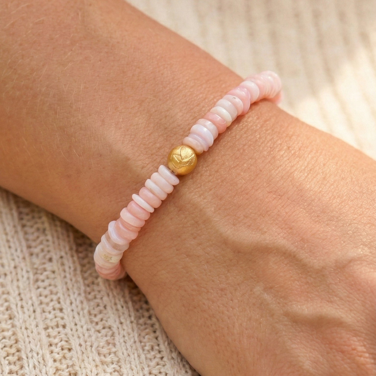 Pink Opal Peace Disk Bracelet