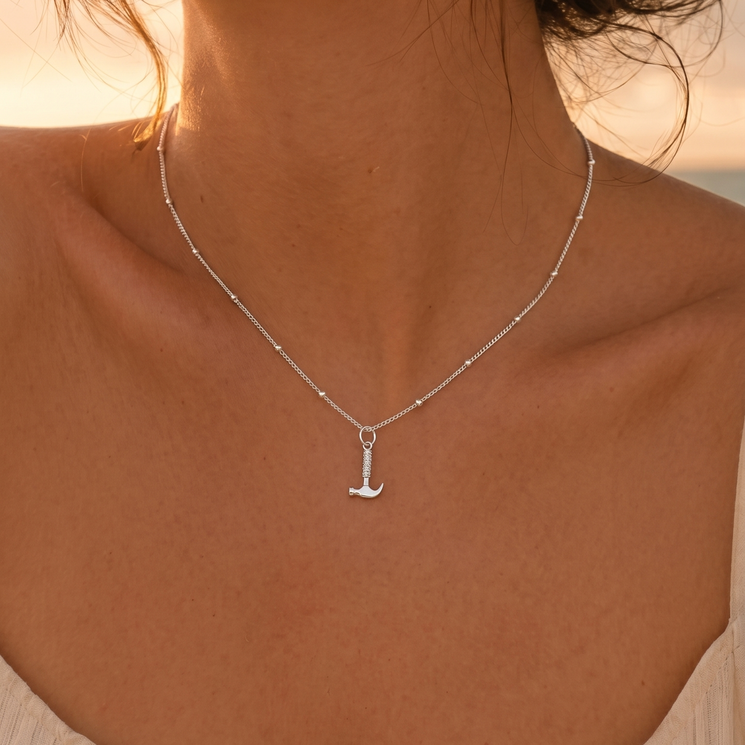Hammer Necklace Diamond Sterling Silver