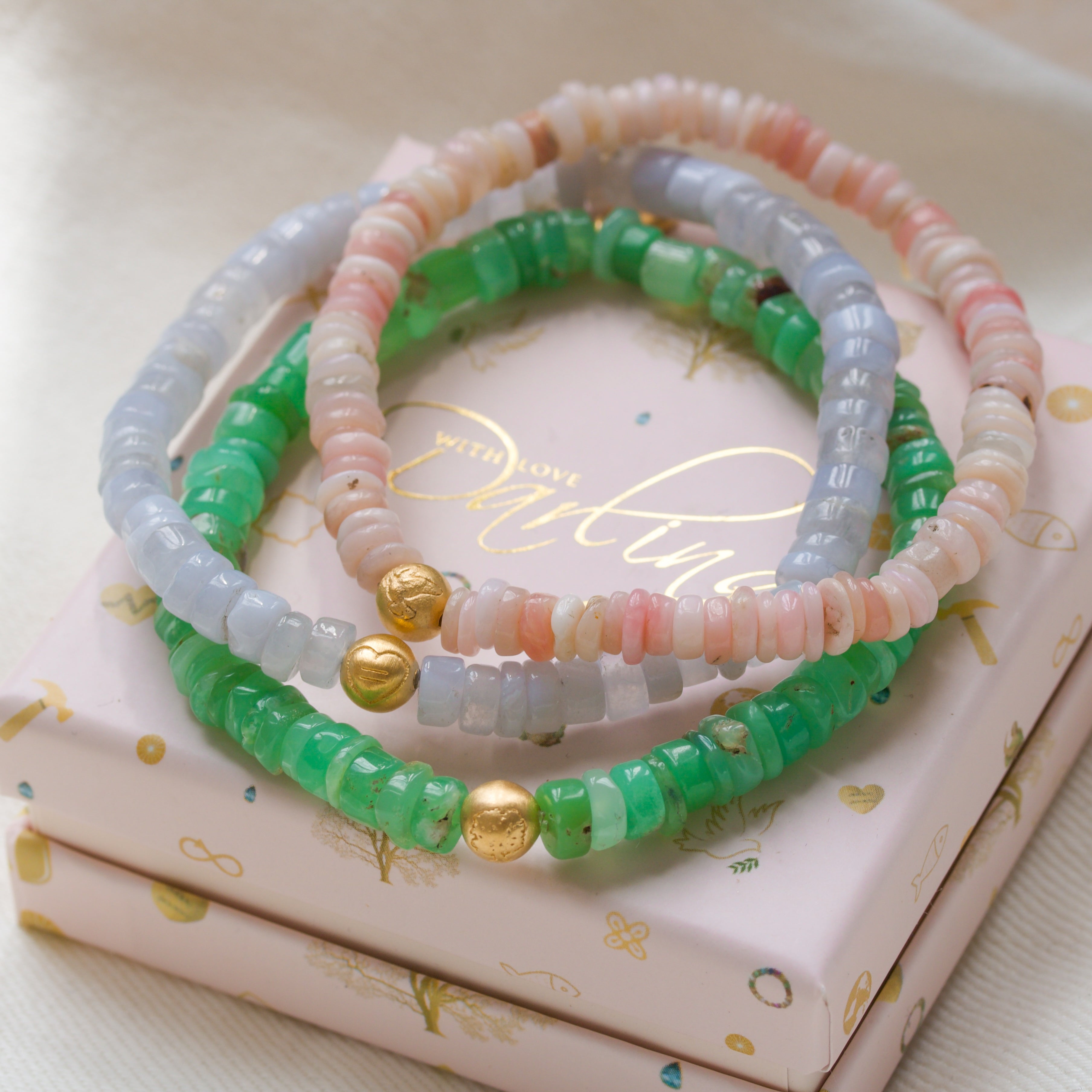 Pink Opal Peace Disk Bracelet