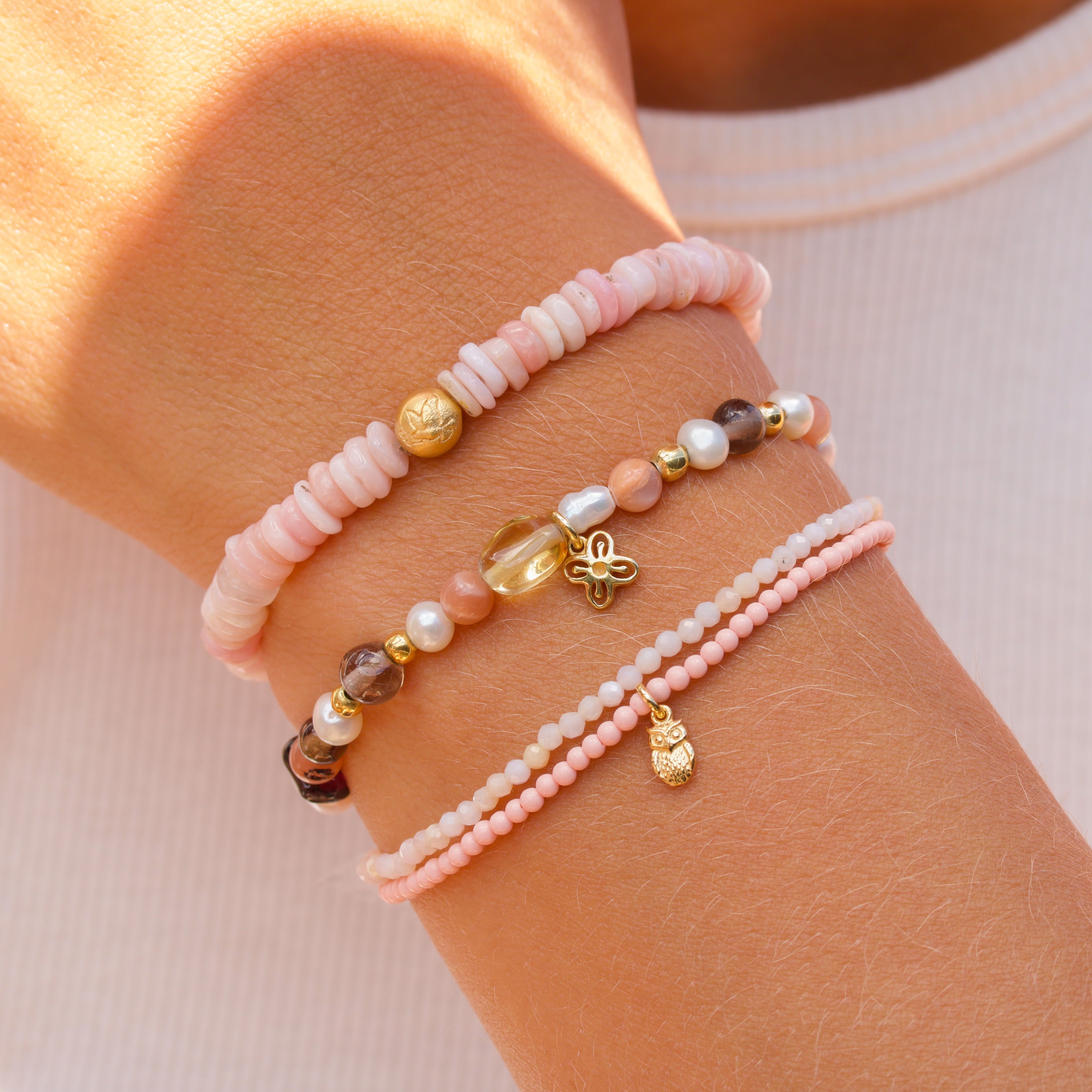 Pink Opal Peace Disk Bracelet