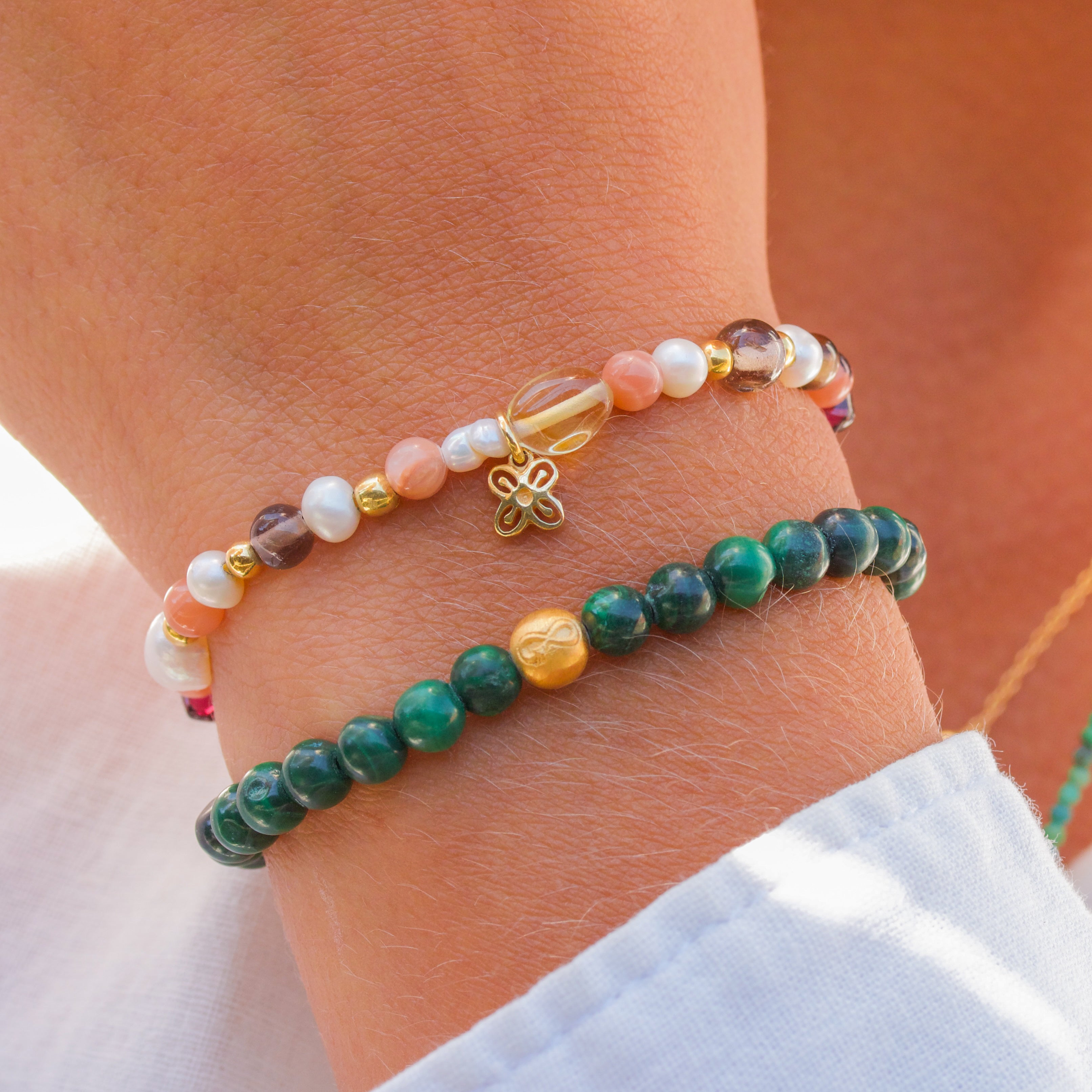 Infinity Malachite Unisex Pearl Bracelet