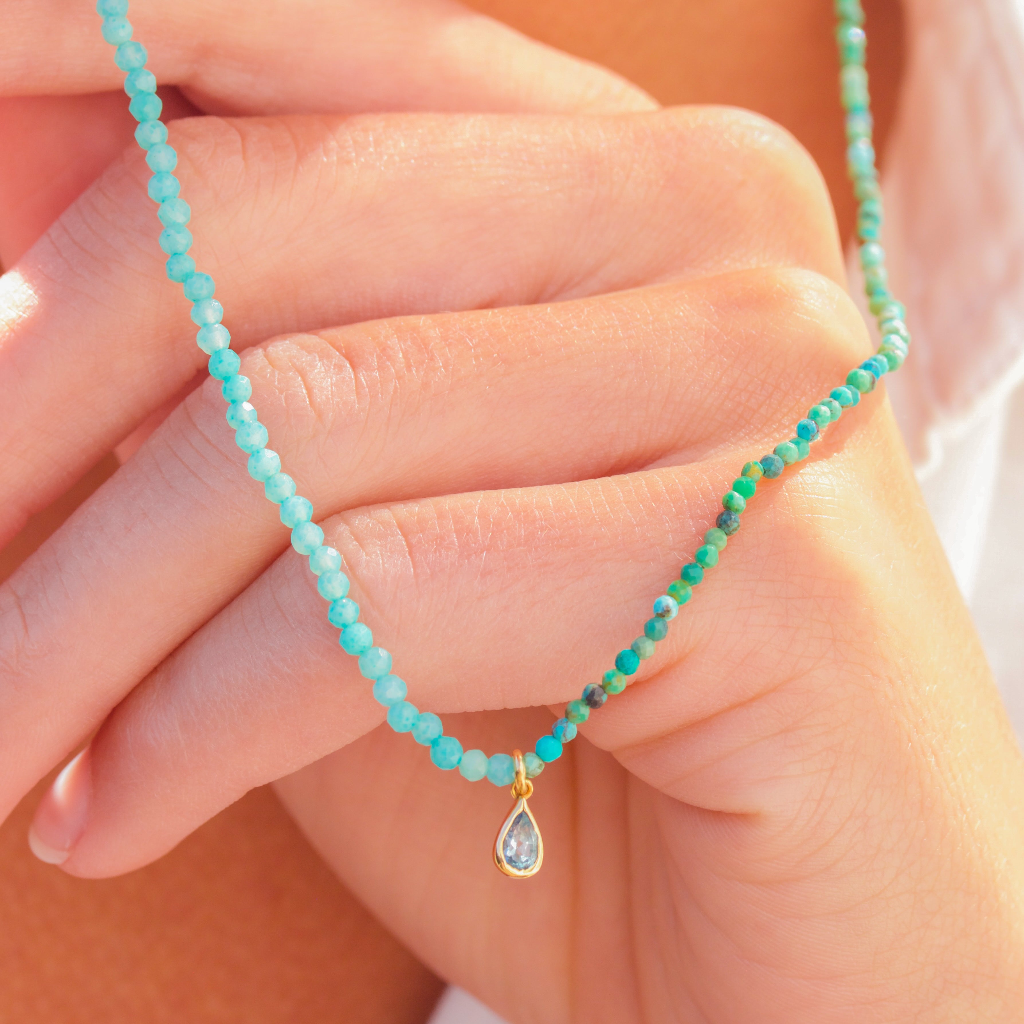 Waterdrop 💧 Crystal Necklace and Wrap Pearl Bracelet