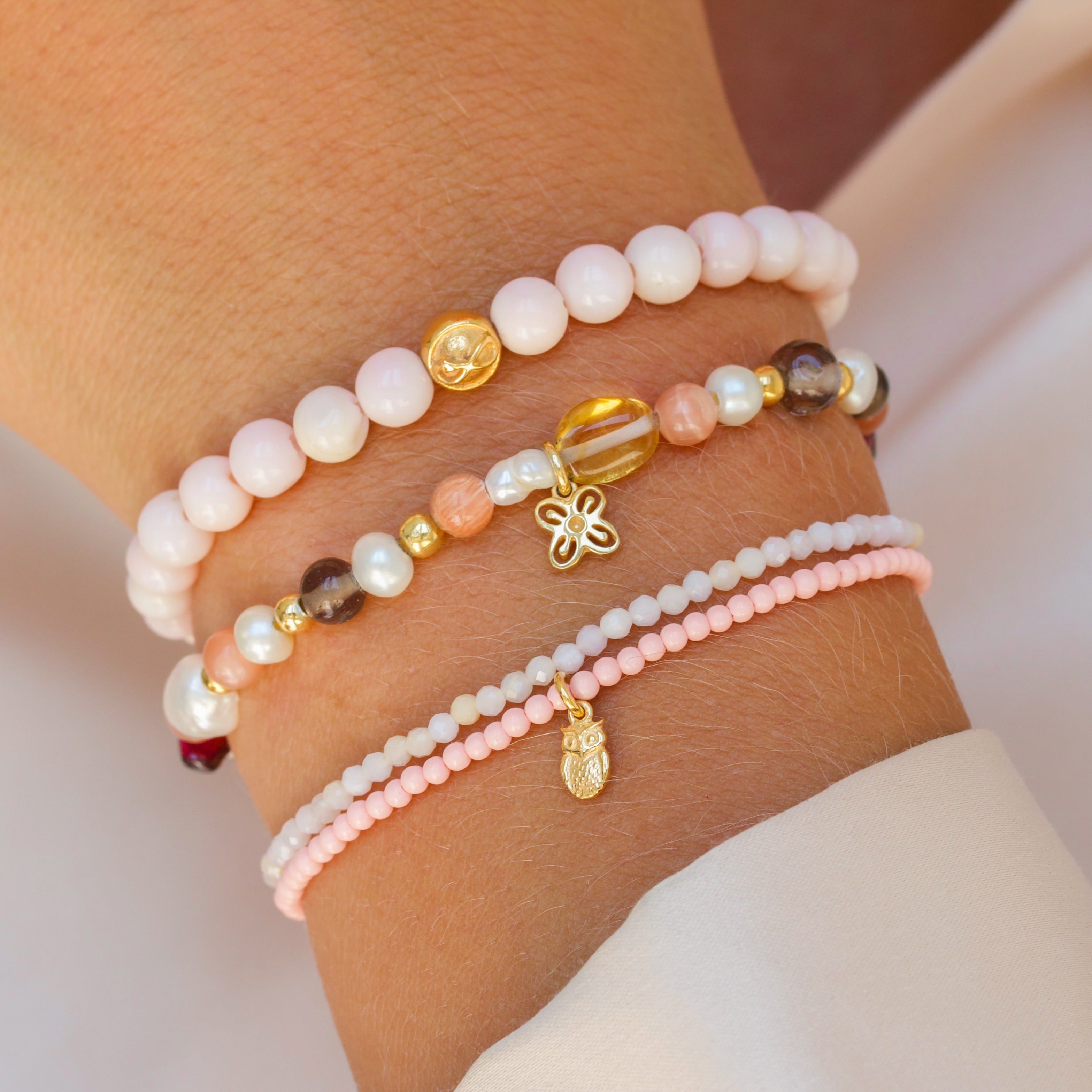 Infinity Pink Opal Bead Bracelet