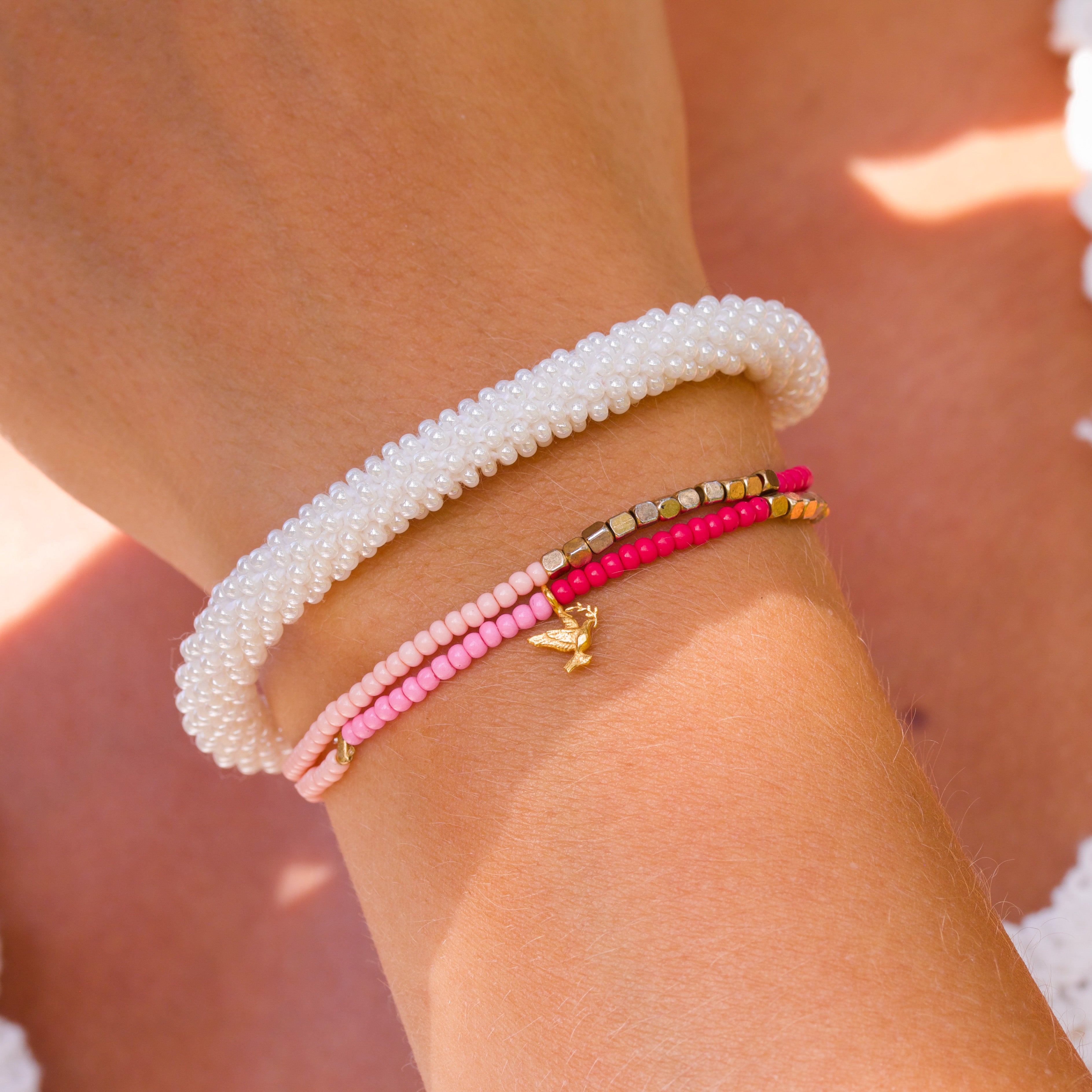 Pink Peace Wrap Beaded Bracelet