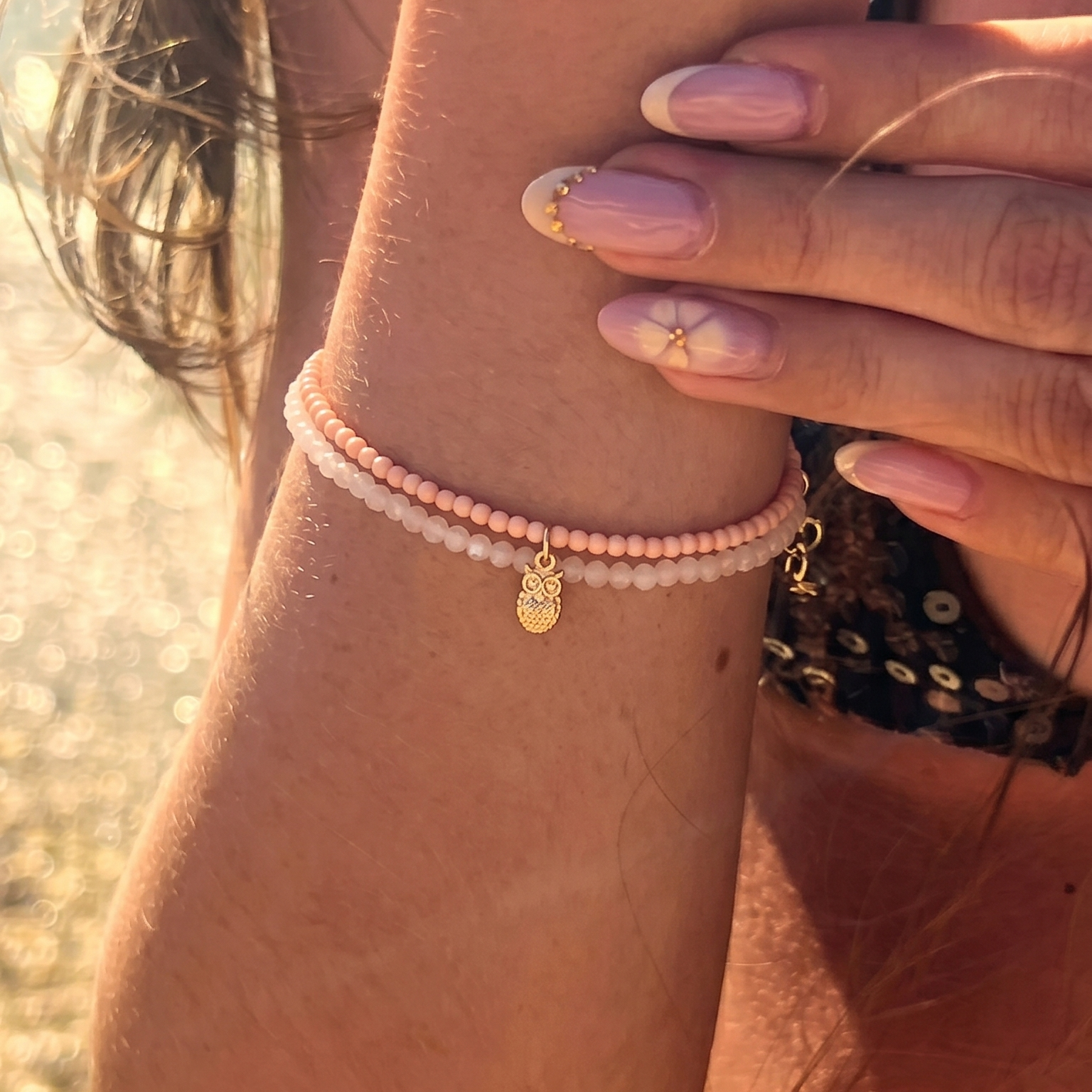 Pink Opal Wisdom 🦉 Wrap Pearl Bracelet