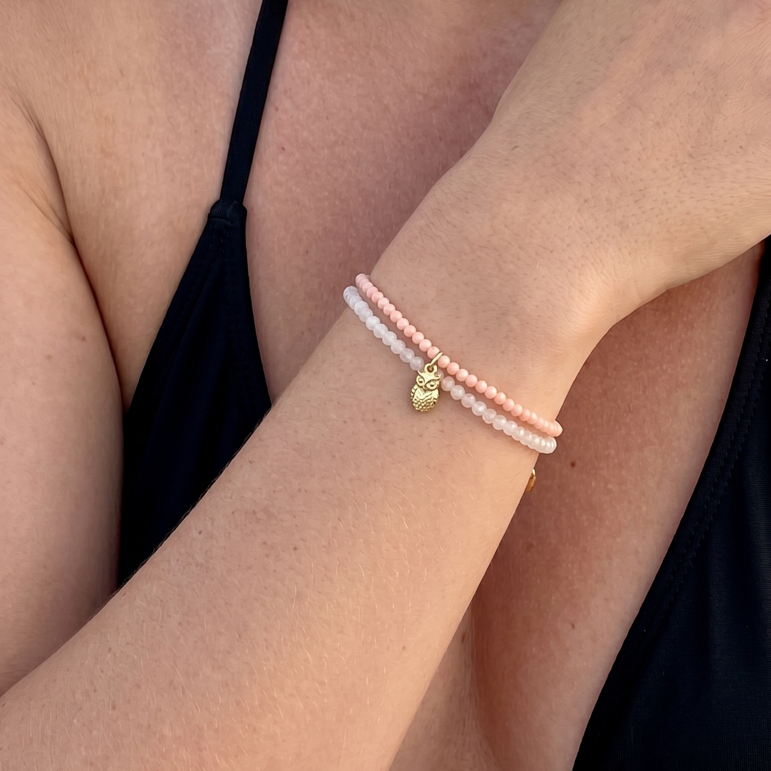 Pink Opal Wisdom 🦉 Wrap Pearl Bracelet