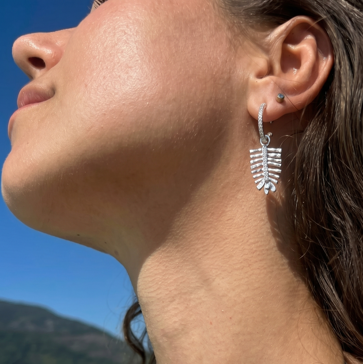 Tulsi Leaf Hoop Earrings Silver