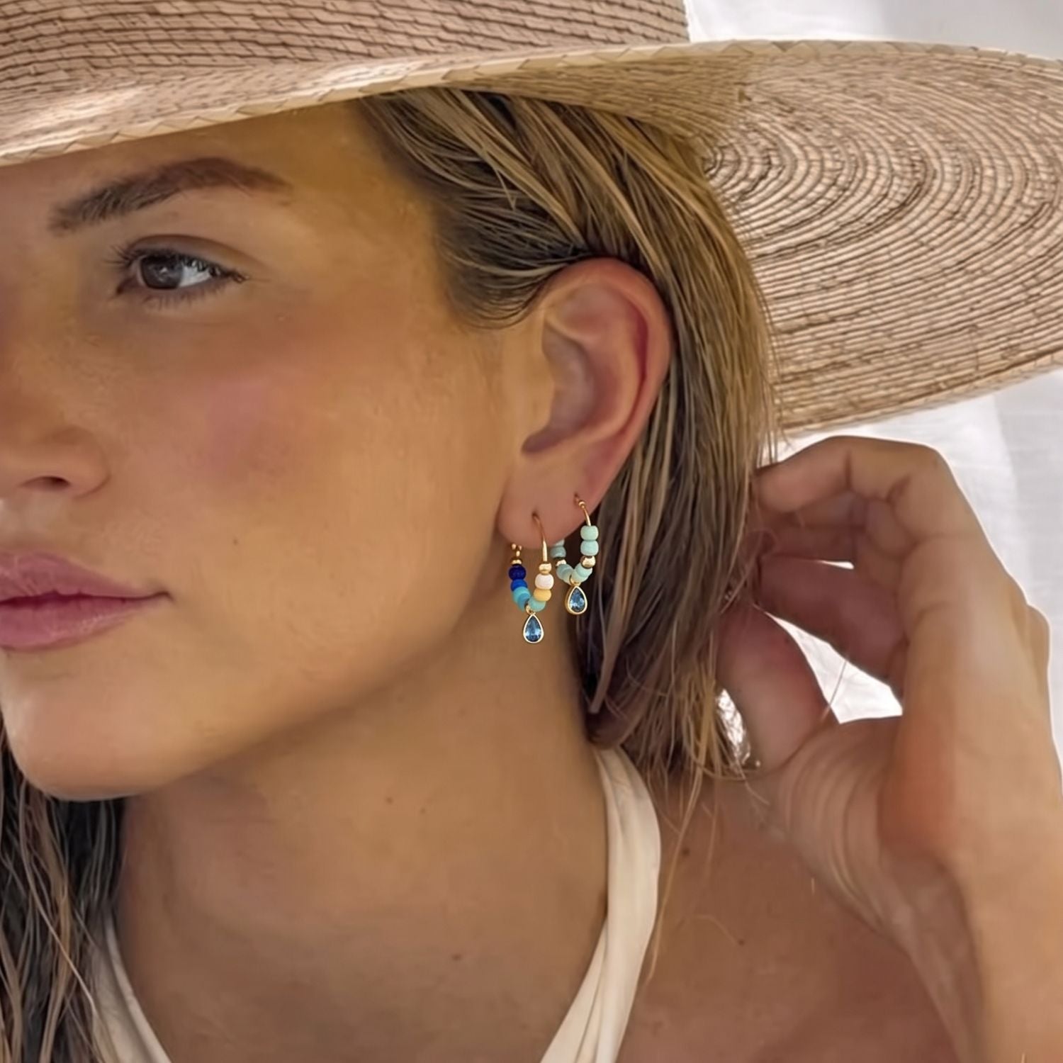 Water Drop Beaded Hoops