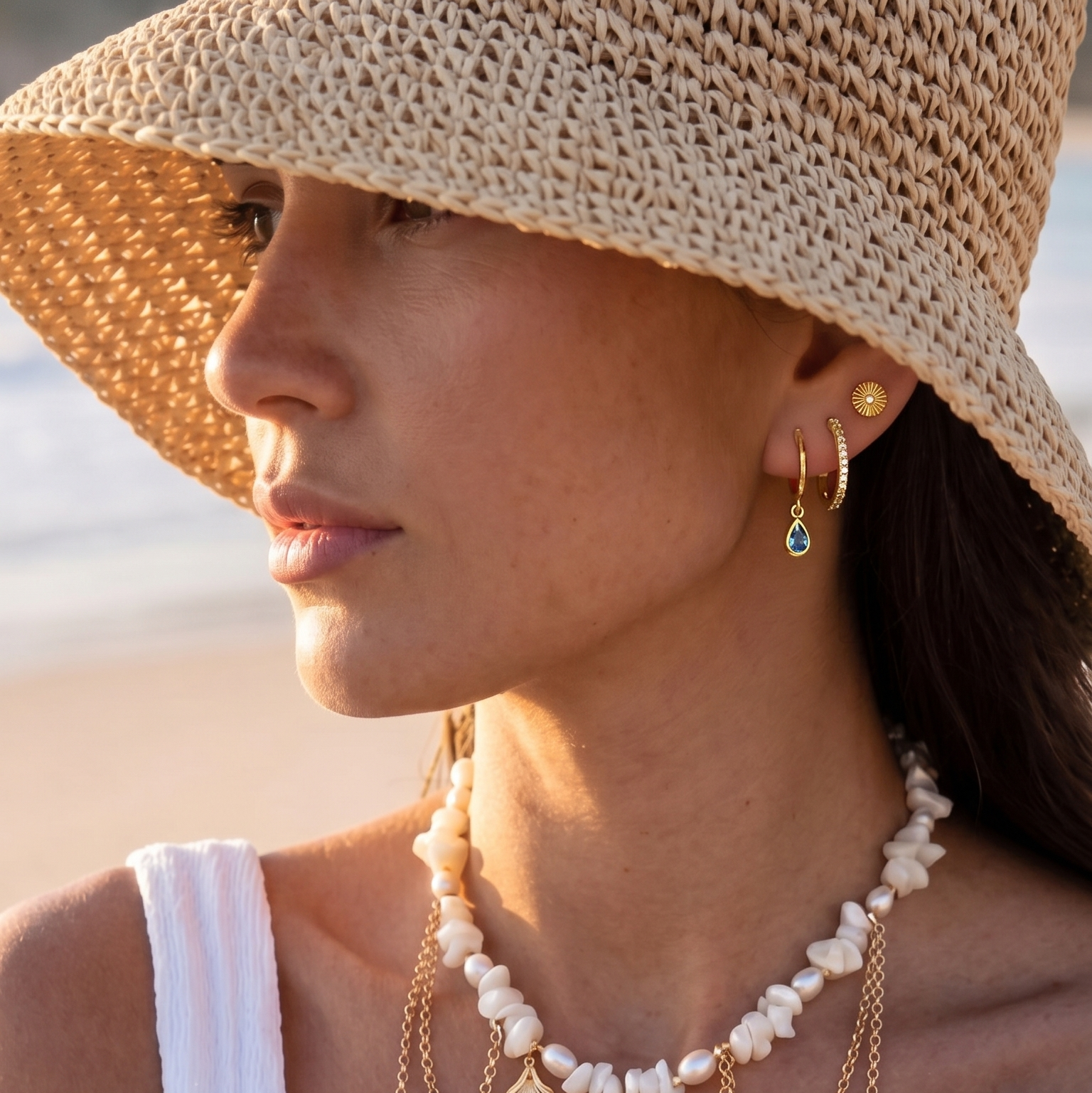 Water drop gold hoops
