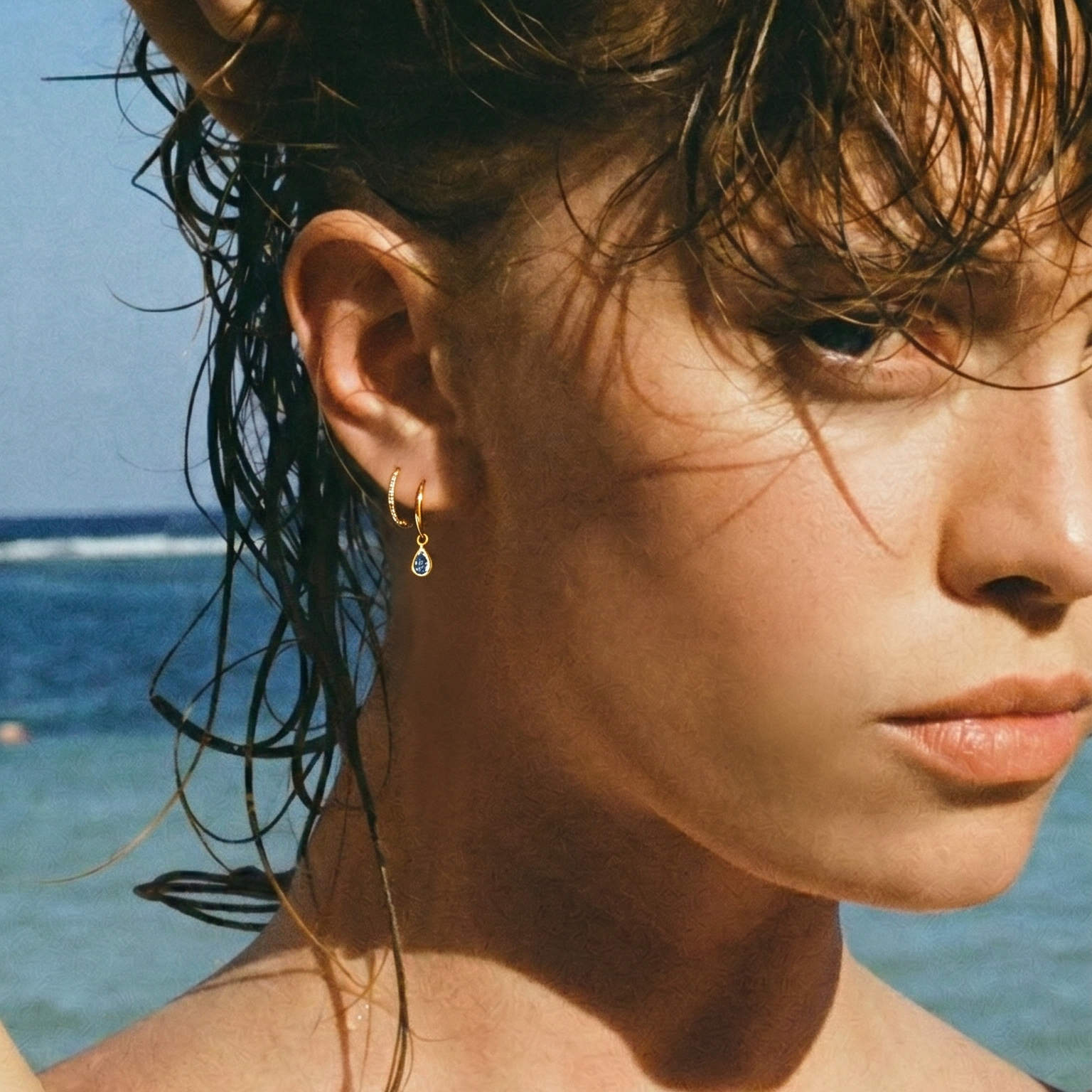 Water drop gold hoops