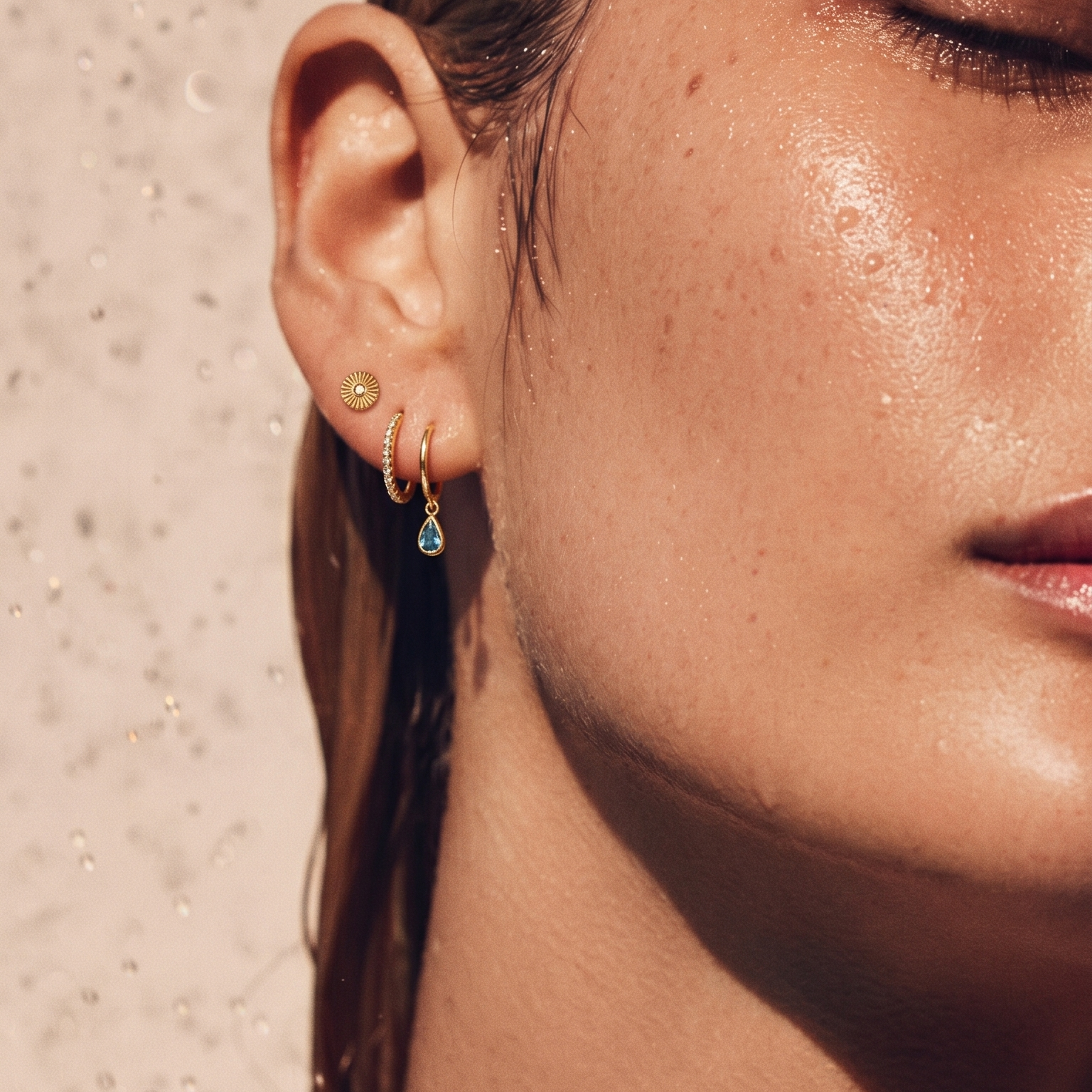 Water drop gold hoops
