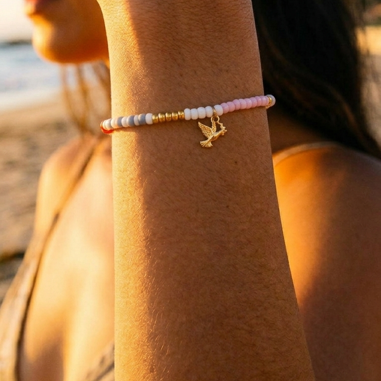 Peace Pink Pearl Bracelet