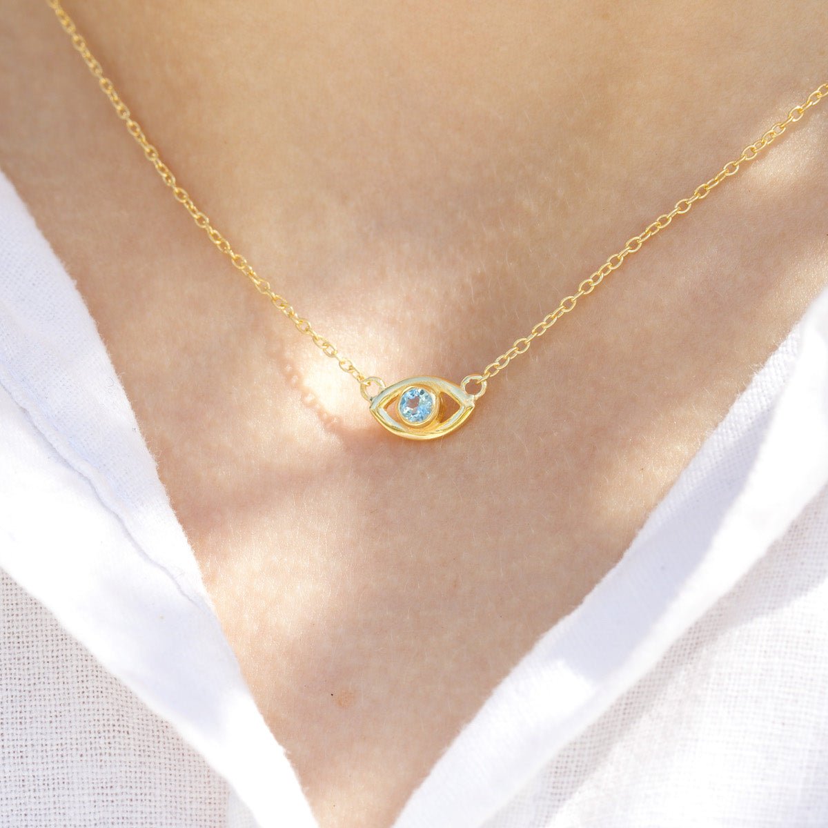 Blue Topaz Eye Necklace Silver