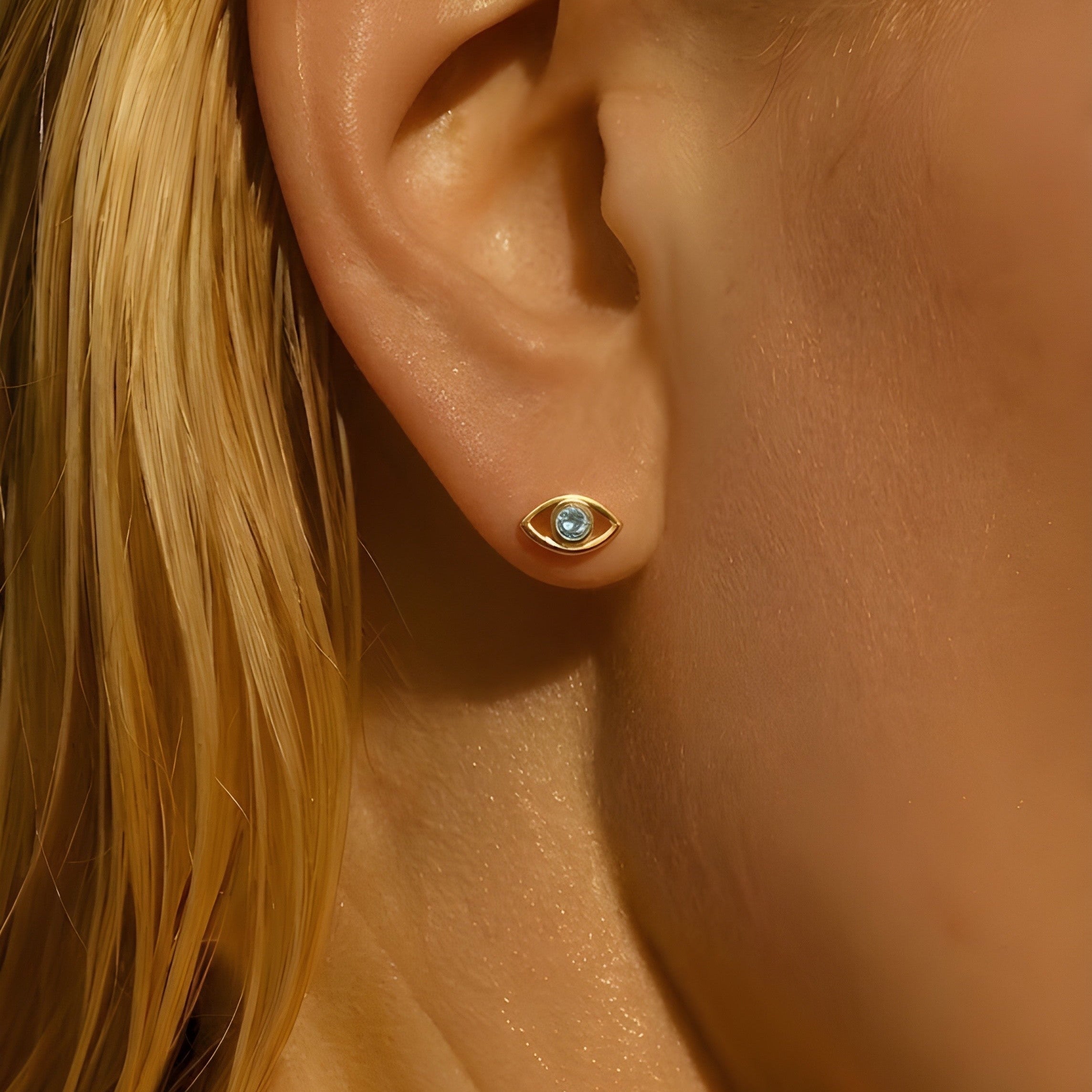 Blue Topaz Eye Studs Silver